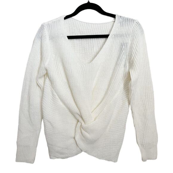 Lulu's NWT Mood Boster Sweater knit Ivory Cream Sz S Front Knot V Neck Stretch - Picture 3 of 8